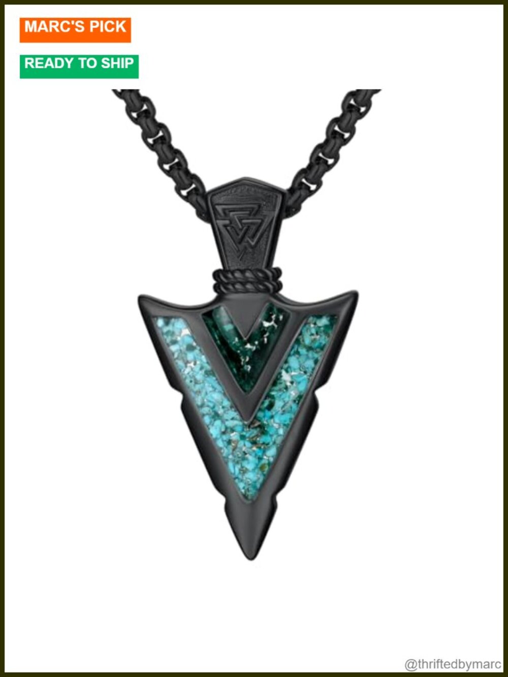 925 Sterling Silver Arrowhead Necklace Turquoise Malachite Viking Pendant